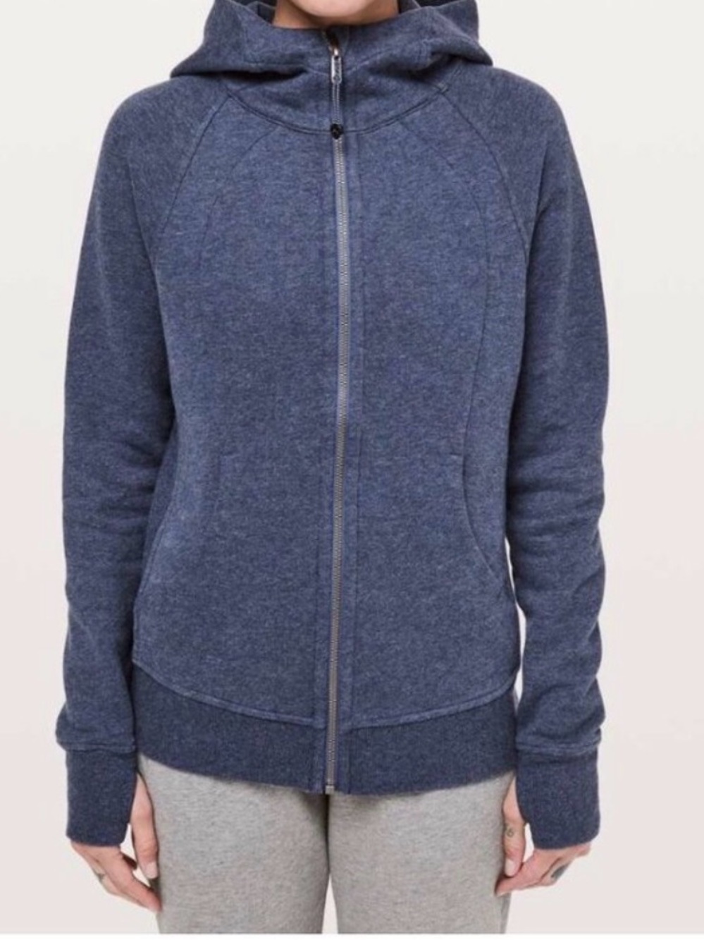 Lululemon Full Zip Scuba Hoodie Heathered Navy Blue Size 12 EUC